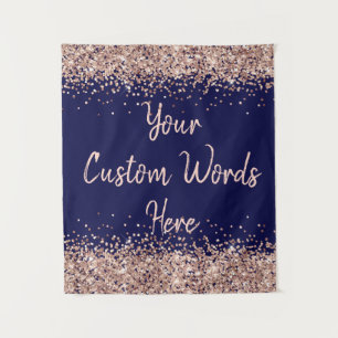 Custom Navy Blue & Rose Gold Birthday Party Photo Tapestry