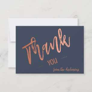 Custom Navy Blue Simple Rose Gold Flat Thank You Card