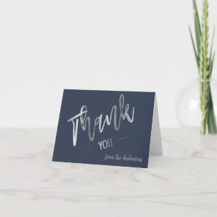 Custom Navy Blue Simple Script Silver Thank You