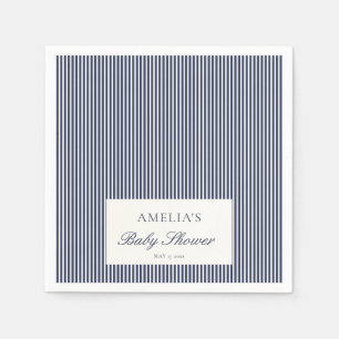 Custom Navy Blue Ticking Stripe Preppy Baby Shower Napkin