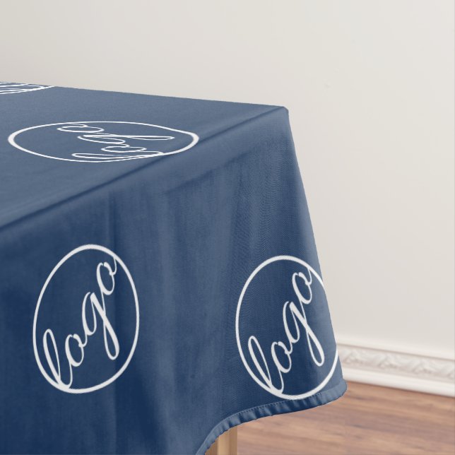 Custom Navy Blue Trade Show Logo Business Tablecloth (In Situ)