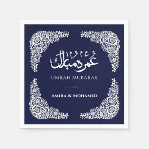 Custom Navy Blue Umrah Mubarak Napkins Lace