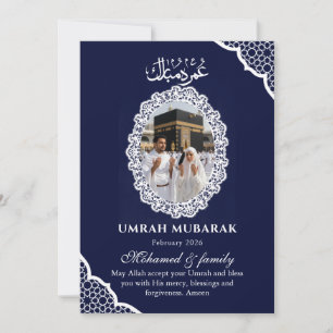 Custom Navy Blue Umrah Mubarak Photo Card Royal 
