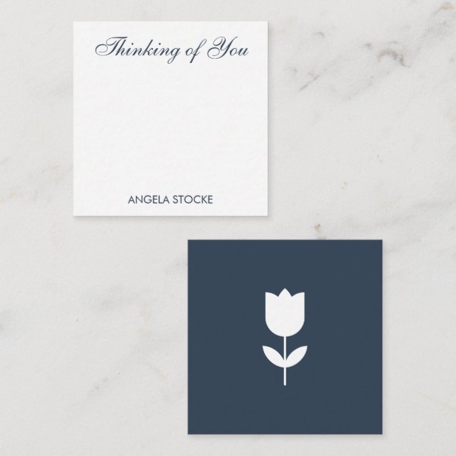 Custom Navy Blue White Flower Card (Front/Back)