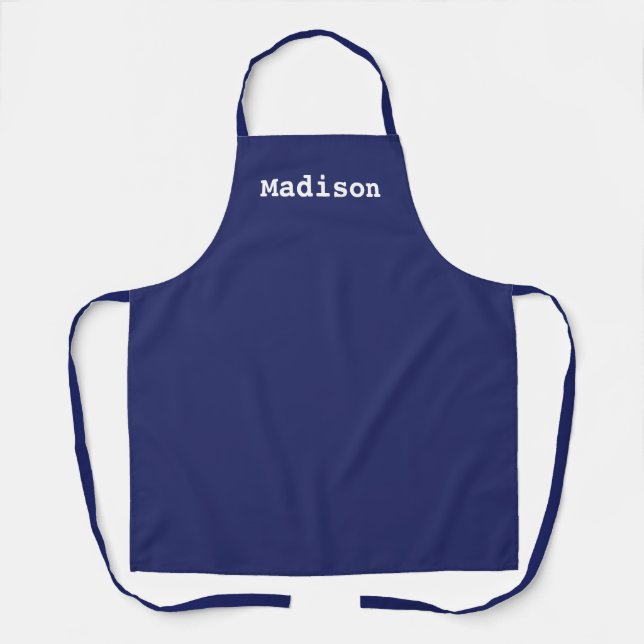 Custom navy blue white name monogram apron (Front)