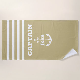 Custom Navy Captain with Personalised Name Beach Towel