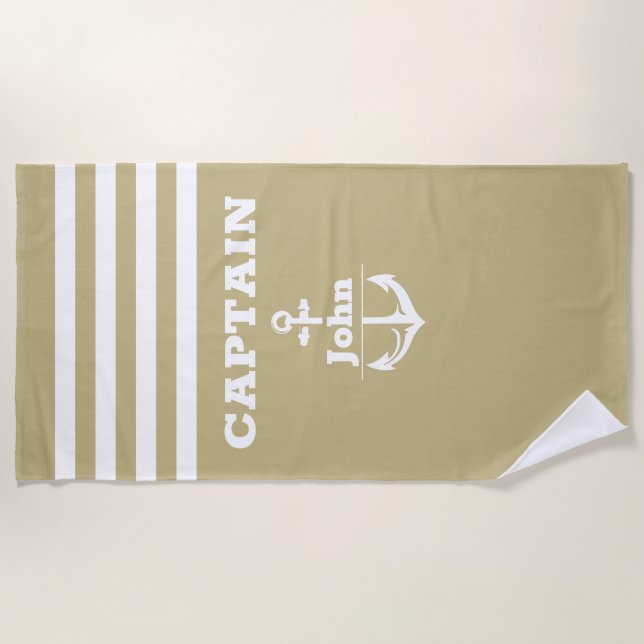 Custom Navy Captain with Personalised Name Beach Towel (Front)