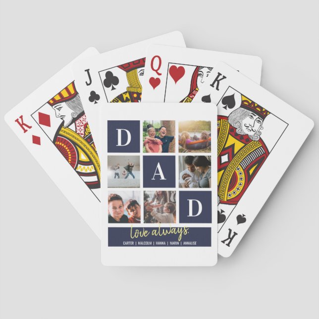 Custom Navy Colorblock Dad Family Photo Collage  Playing Cards (Back)