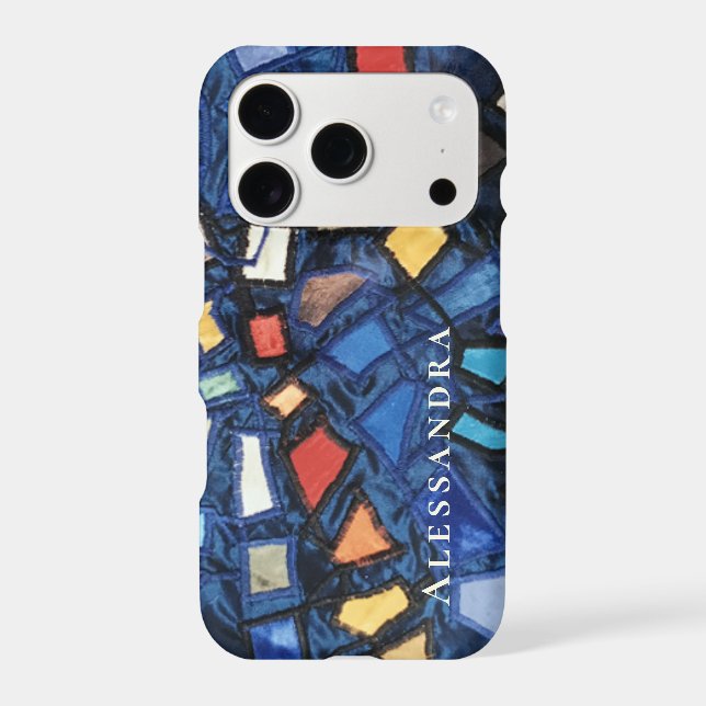Custom Navy Colourful Stained Glass Aspect Abstrac (Back)