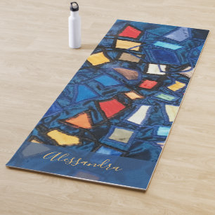 Custom Navy Colourful Stained Glass Look Abstract Yoga Mat