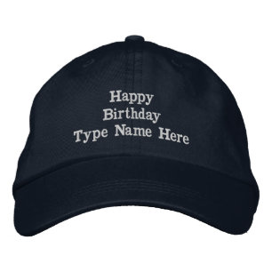 Custom Navy Embroidered Happy Birthday Adjustable Embroidered Hat