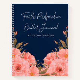 Custom Navy Floral Postpartum Journal For New Moms