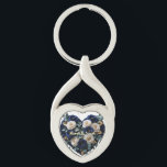 Custom Navy Gold Floral Monogram Heart Keychain<br><div class="desc">Carry elegance every day with this luxurious heart-shaped metal keychain. Featuring a stunning arrangement of navy blue and white roses with shimmering gold leaf accents. Perfectly customizable with couple names or a single initial. This chic and durable accessory is an ideal gift for weddings, new homes, or a special personalized...</div>