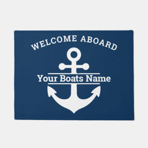 Custom Navy Nautical Boat Name Anchor Doormat