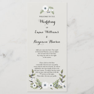 Custom navy Painted Anemones Wedding Program