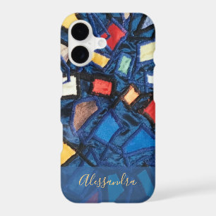 Custom Navy Stained Glass Look Colourful Abstract