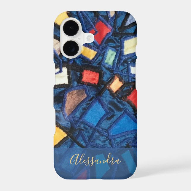 Custom Navy Stained Glass Look Colourful Abstract  (Back)