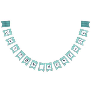 Custom Navy & Teal Striped Preppy Bunting Bunting