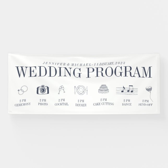 Custom Navy Wedding Party Program Timeline Banner (Horizontal)