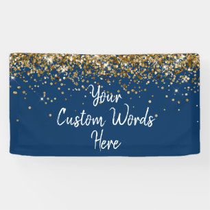 Custom Navy White Gold Birthday Party Photo Booth Banner