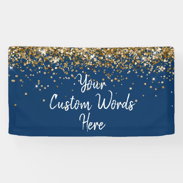 Custom Navy White Gold Birthday Party Photo Booth Banner (Horizontal)
