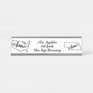 Custom Nebraska State US Home Line Art Desk Name Plate