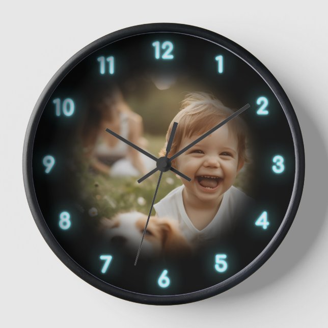 Custom Neon Glow Effect Personalised Wall Clock (Front)