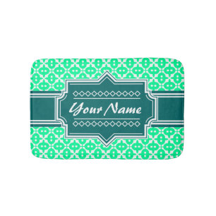 Custom Neon Green and Teal Decorative Pattern Bath Mat