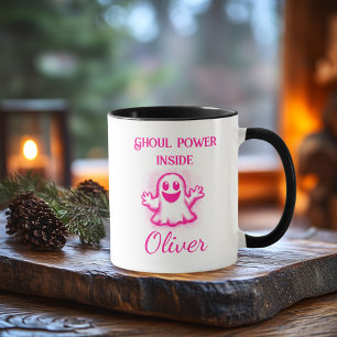 Custom Neon Halloween Mug - Pink Ghost Design