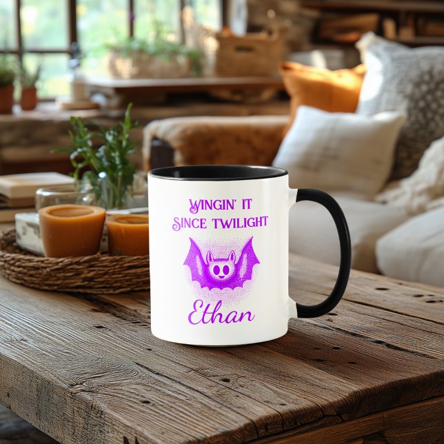 Custom Neon Halloween Mug - Purple Bat Design (Creator Uploaded)