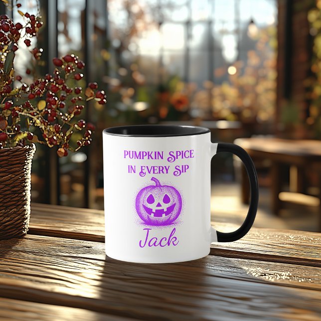 Custom Neon Halloween - Purple Pumpkin Design Mug (Creator Uploaded)
