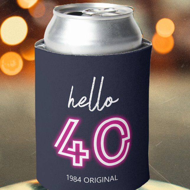 Custom Neon Hello Forty Birthday Can Cooler (Creator Uploaded)
