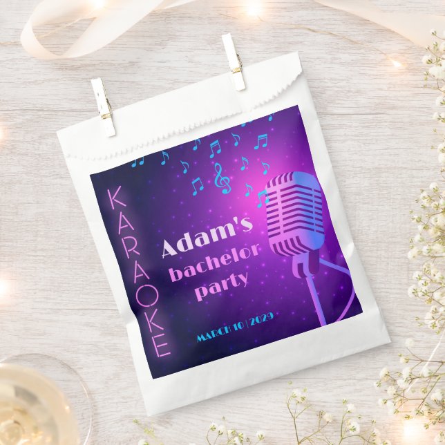 Custom Neon Karaoke Night Bachelor Party  Favour Bag (Clipped)