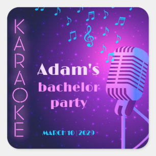 Custom Neon Karaoke Night Bachelor Party  Square Sticker