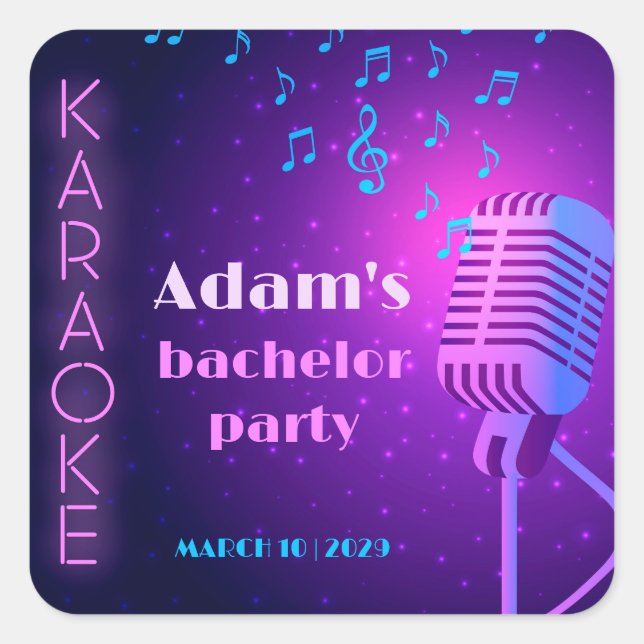 Custom Neon Karaoke Night Bachelor Party  Square Sticker (Front)