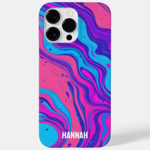 Custom Neon Liquid Paint Flow Magenta Orange Cyan Case-Mate iPhone 14 Pro Max Case