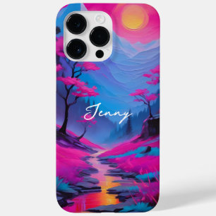 Custom Neon Painting Landscape Magenta Cyan Name Case-Mate iPhone 14 Pro Max Case