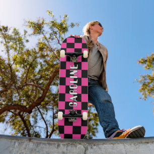 Custom Neon Pink Black Abstract Geometric Art Skateboard