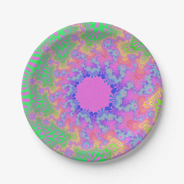 Custom Neon Rainbow Sunburst Paper Plates (Front)
