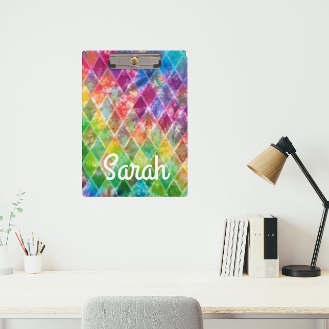 Custom Neon Rainbow tie Dye Watercolor Harlequin  Clipboard (Creator Uploaded)