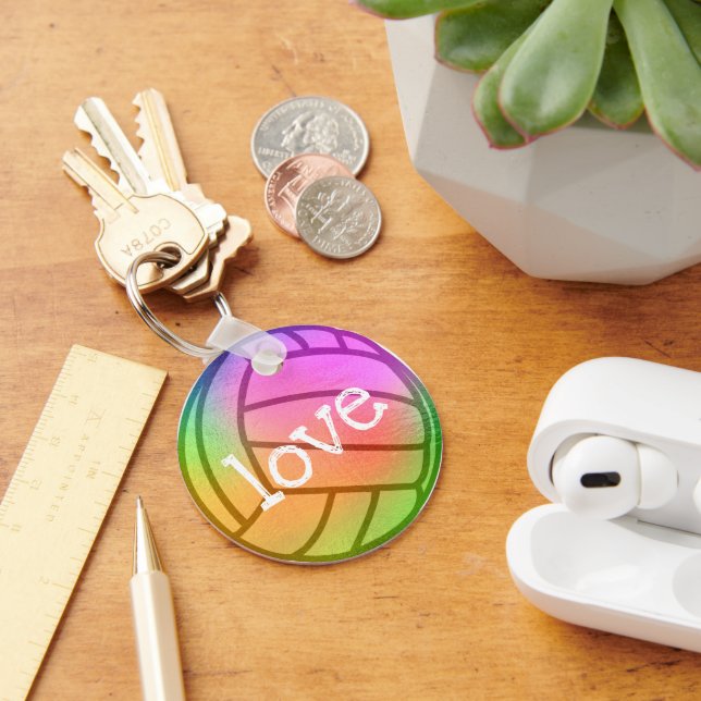 Custom Neon Rainbow Volleyball Key Ring (Desk)