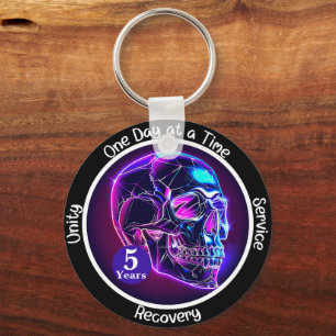 Custom Neon Skull 12-Step Milestone Gift Key Ring