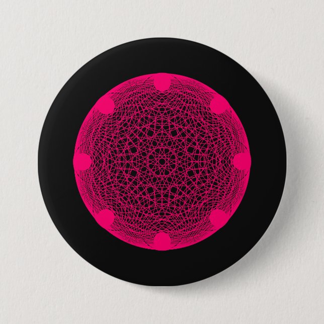 Custom Neon Web Mandala Button – Pink on Black (Front)