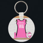 Custom Netball Uniform Key Ring<br><div class="desc">This personalized design can be created in any color combination for the netball star in your family. Contact us through our GiftsBonanaza store with your request. A unique design for the netball player or netball fan with a netball uniform hanging up in a sports changing room in purple black and...</div>