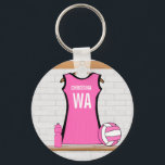 Custom Netball Uniform Key Ring<br><div class="desc">This personalized design can be created in any color combination for the netball star in your family. Contact us through our GiftsBonanaza store with your request. A unique design for the netball player or netball fan with a netball uniform hanging up in a sports changing room in purple black and...</div>