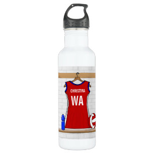 Custom Netball Uniform Red with Blue and White 710 Ml Water Bottle