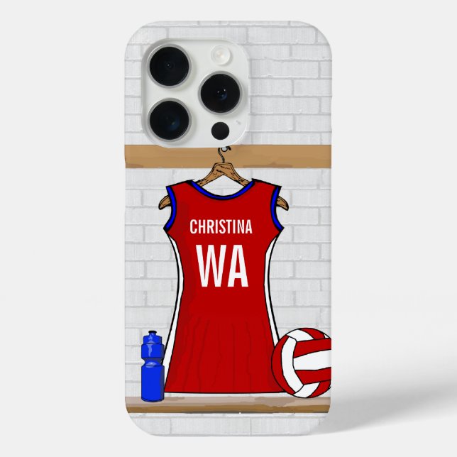 Custom Netball Uniform Red with Blue and White Case-Mate iPhone Case (Back)