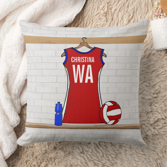 Custom Netball Uniform Red with Blue and White Cushion (Blanket)