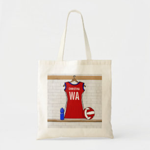 Custom Netball Uniform Red with Blue and White Tote Bag