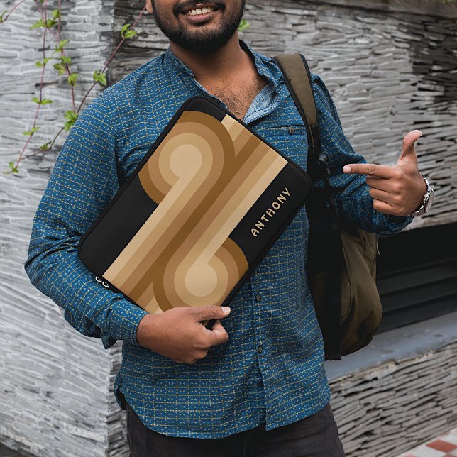 Custom Neutral Brown Beige Tan Retro Art Pattern Laptop Sleeve (Creator Uploaded)